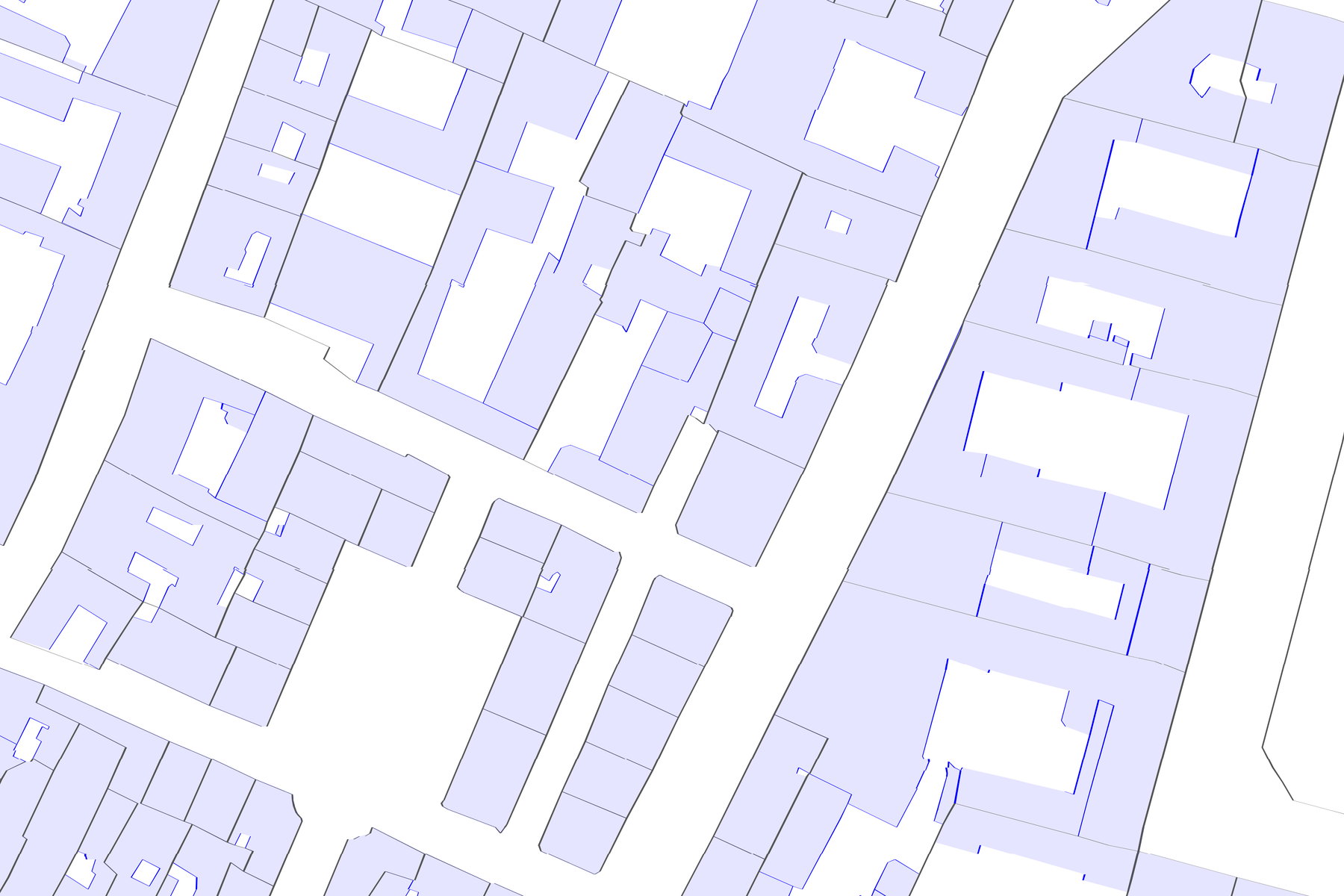 Parcelles cadastrales et emprises de bâtiment sur deux calques distincts, sans les autres calques du plan